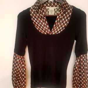 Max Studio black sweater and attached silky print shirt long sleeves size small